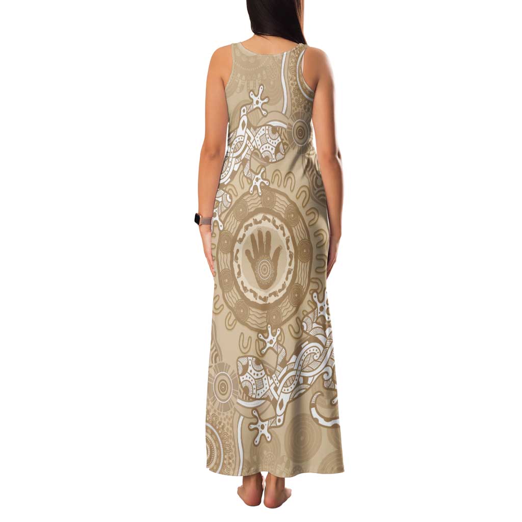 Beige Australia Lizard With Aboriginal Art Tank Maxi Dress