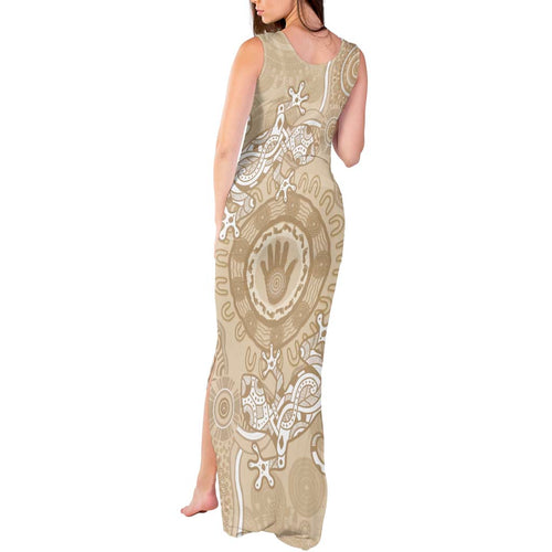 Beige Australia Lizard With Aboriginal Art Tank Maxi Dress
