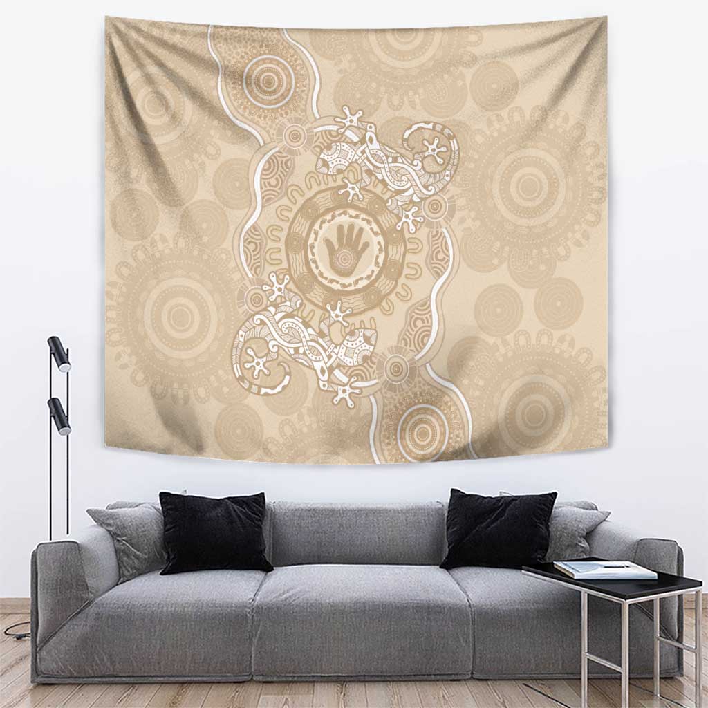 Beige Australia Lizard With Aboriginal Art Tapestry
