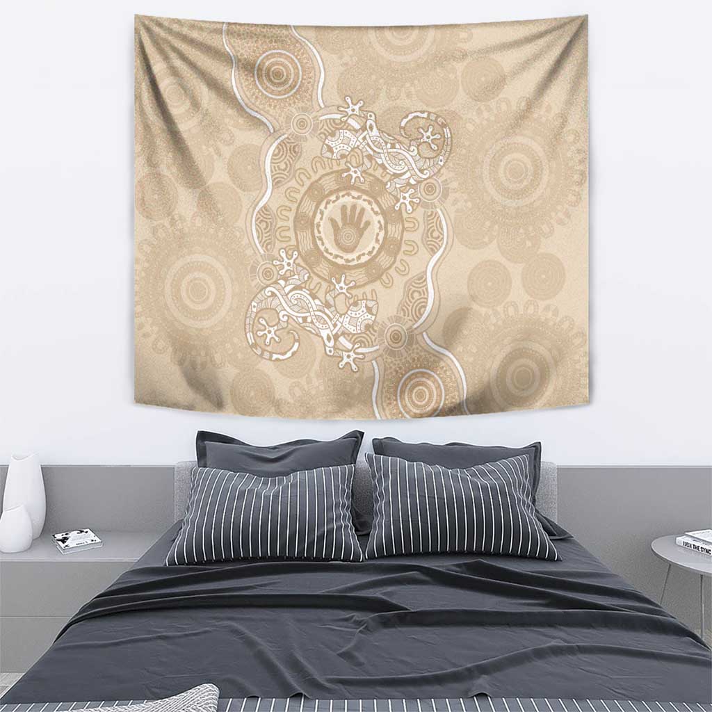 Beige Australia Lizard With Aboriginal Art Tapestry