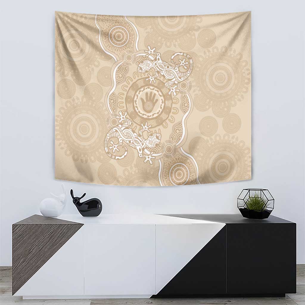 Beige Australia Lizard With Aboriginal Art Tapestry
