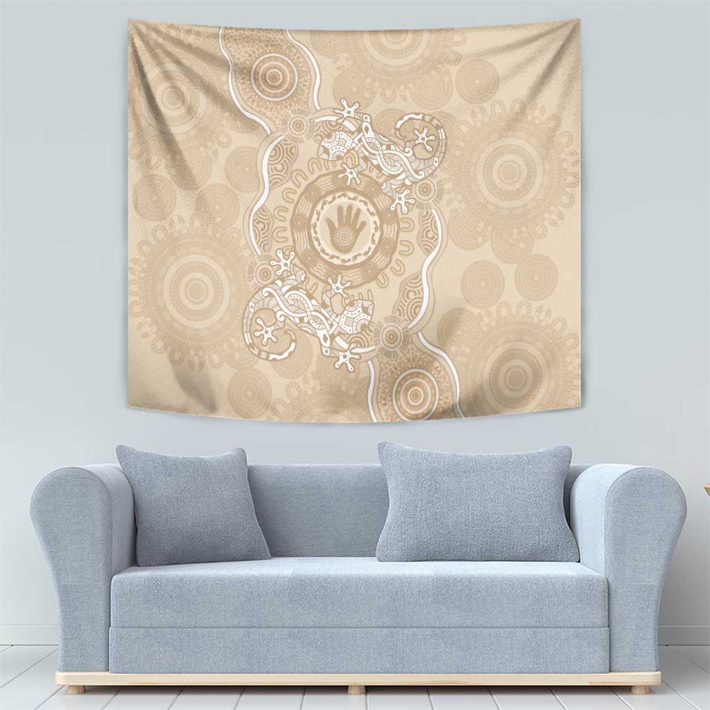Beige Australia Lizard With Aboriginal Art Tapestry