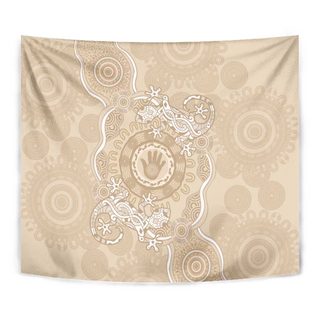 Beige Australia Lizard With Aboriginal Art Tapestry
