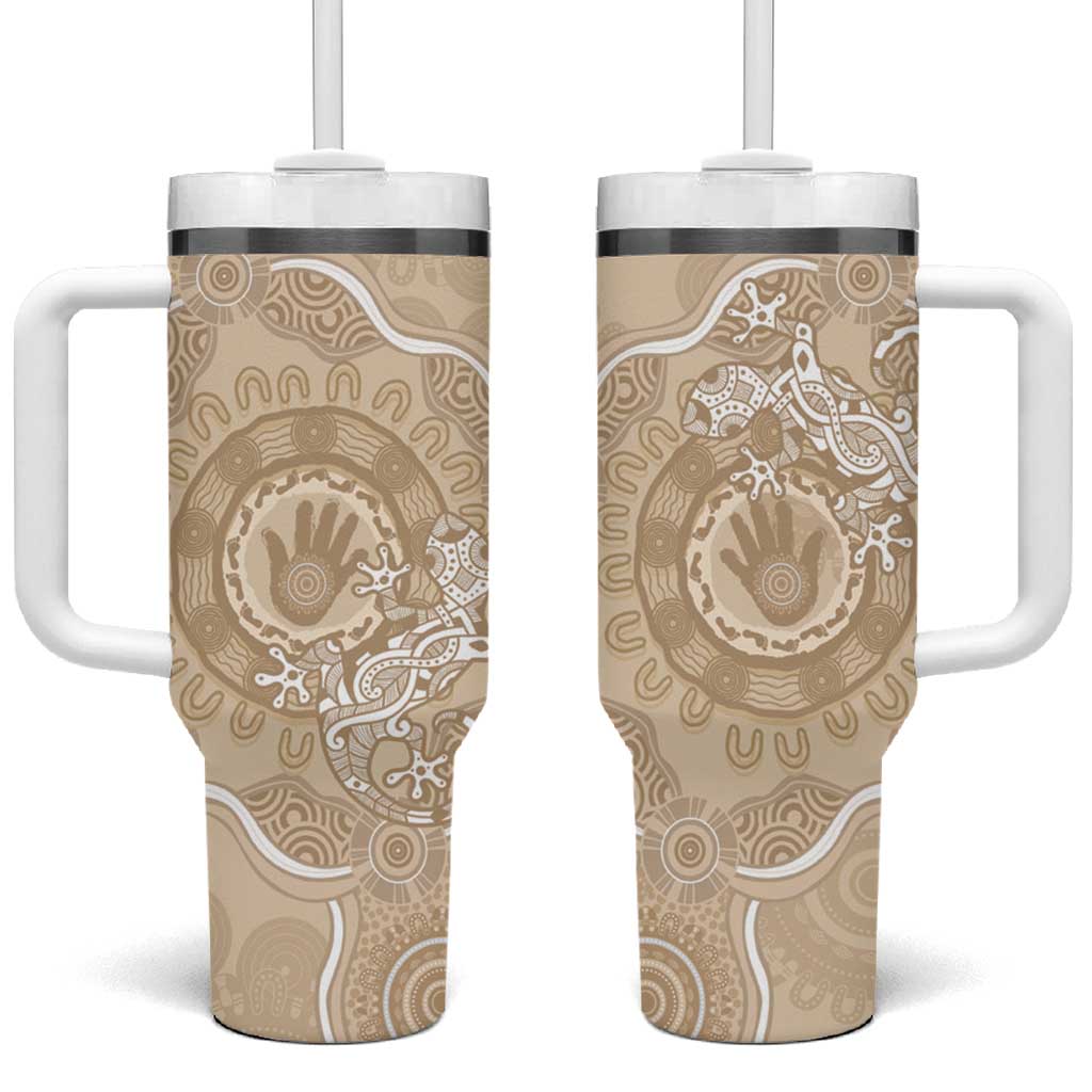 Beige Australia Lizard With Aboriginal Art Tumbler With Handle