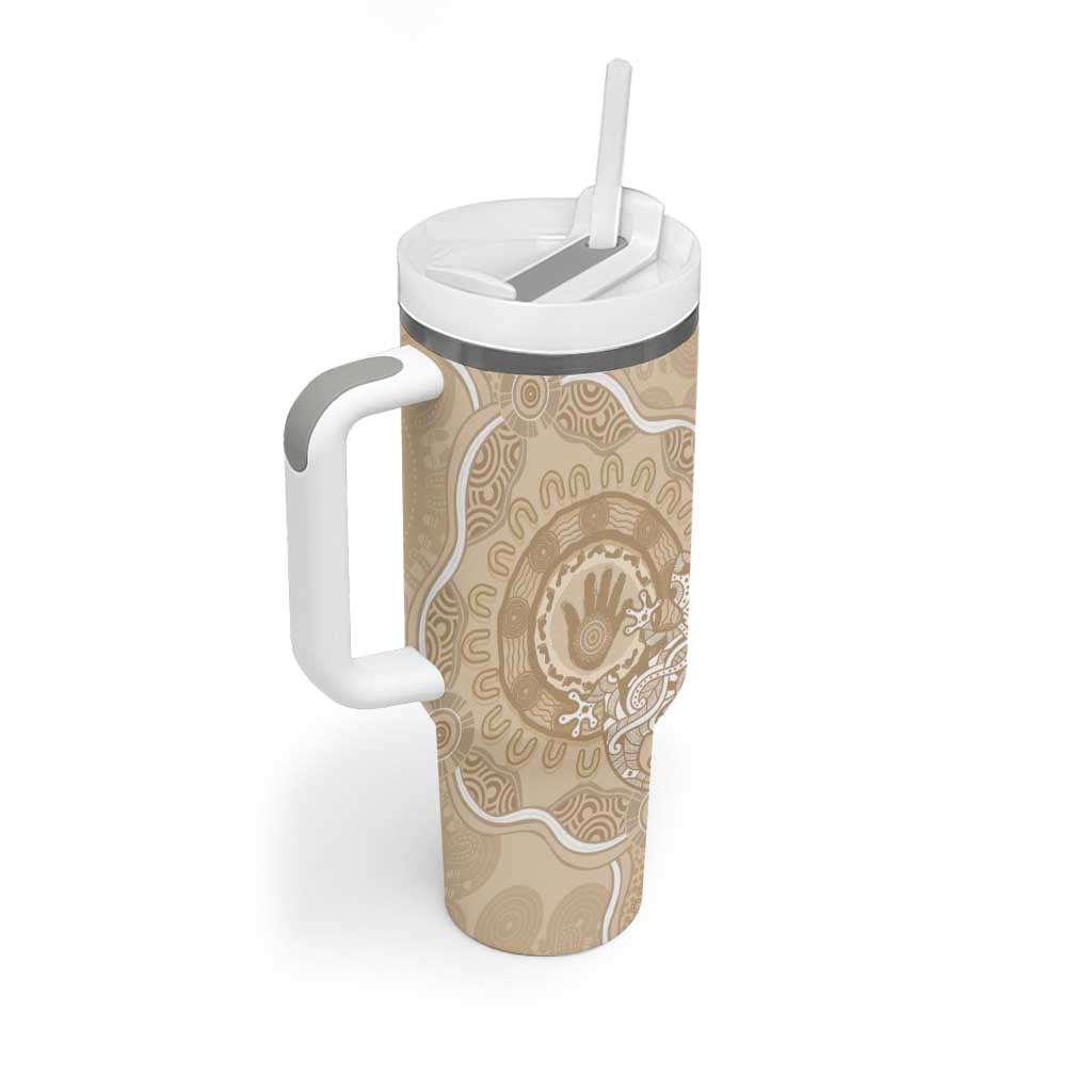 Beige Australia Lizard With Aboriginal Art Tumbler With Handle