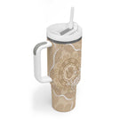 Beige Australia Lizard With Aboriginal Art Tumbler With Handle