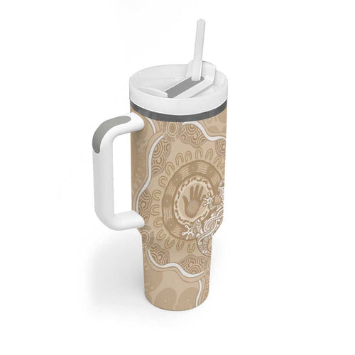 Beige Australia Lizard With Aboriginal Art Tumbler With Handle