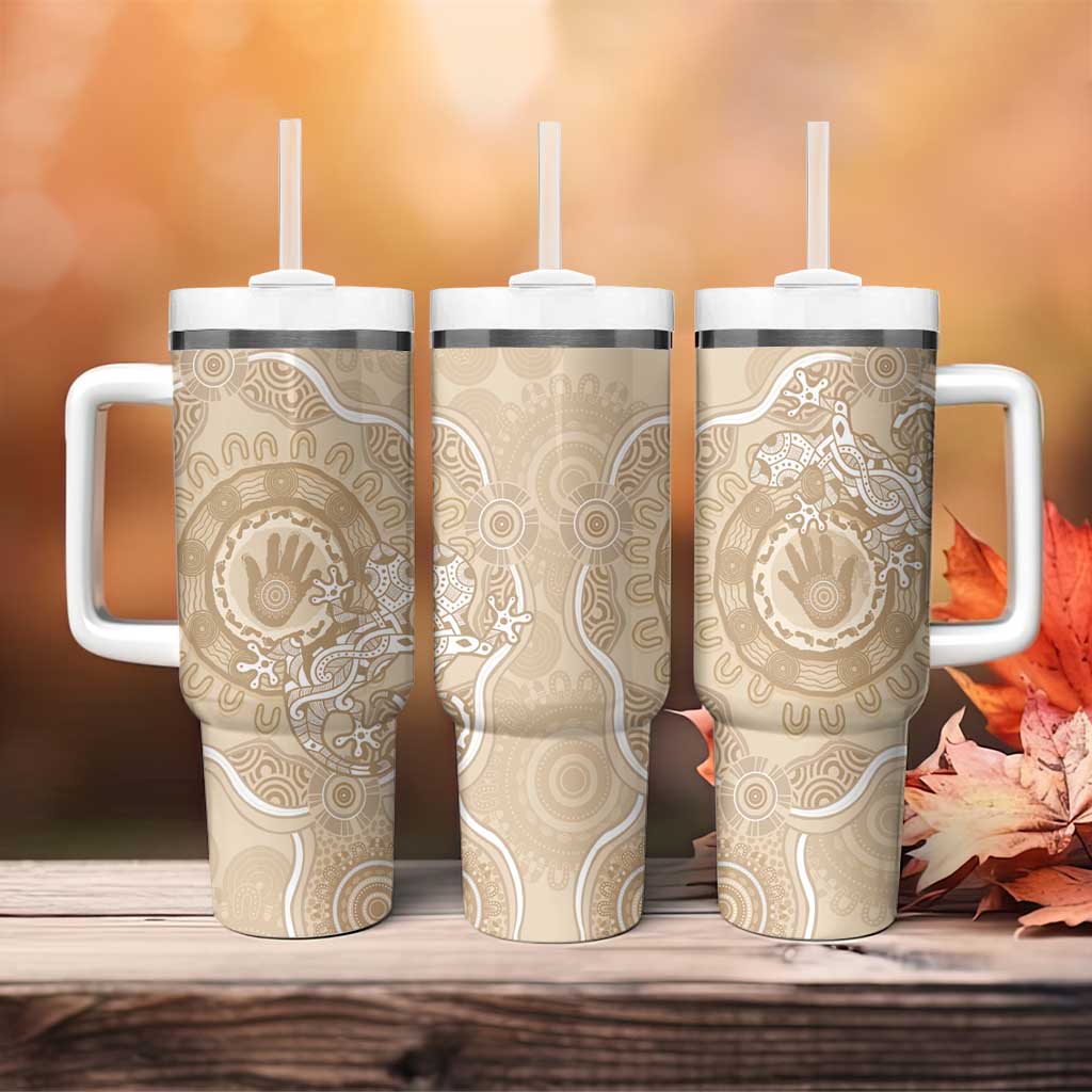 Beige Australia Lizard With Aboriginal Art Tumbler With Handle