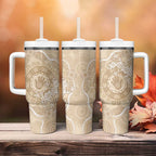 Beige Australia Lizard With Aboriginal Art Tumbler With Handle