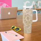 Beige Australia Lizard With Aboriginal Art Tumbler With Handle