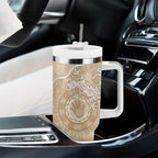 Beige Australia Lizard With Aboriginal Art Tumbler With Handle