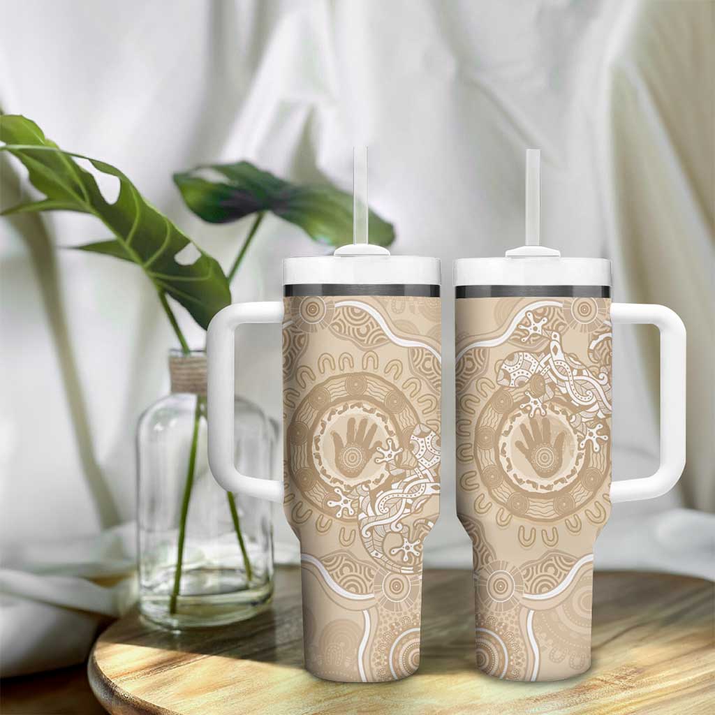 Beige Australia Lizard With Aboriginal Art Tumbler With Handle
