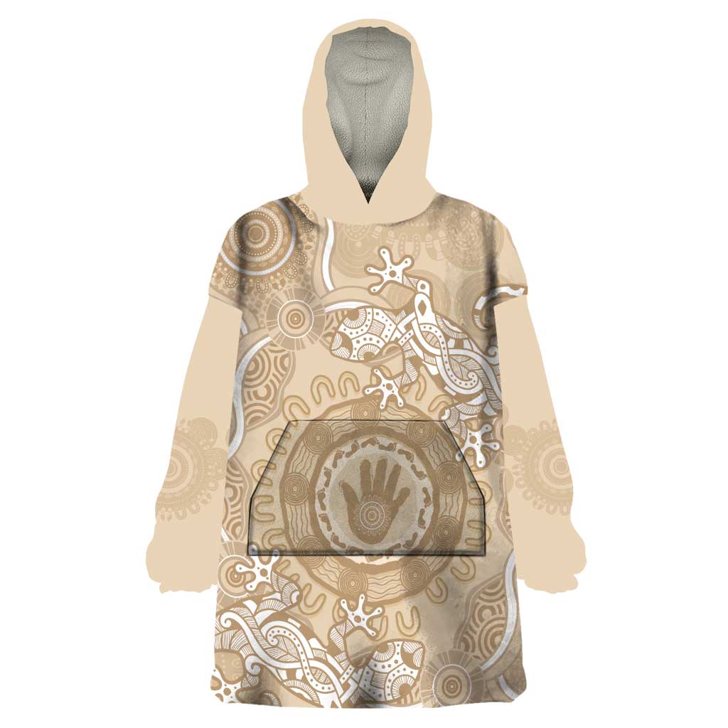 Beige Australia Lizard With Aboriginal Art Wearable Blanket Hoodie