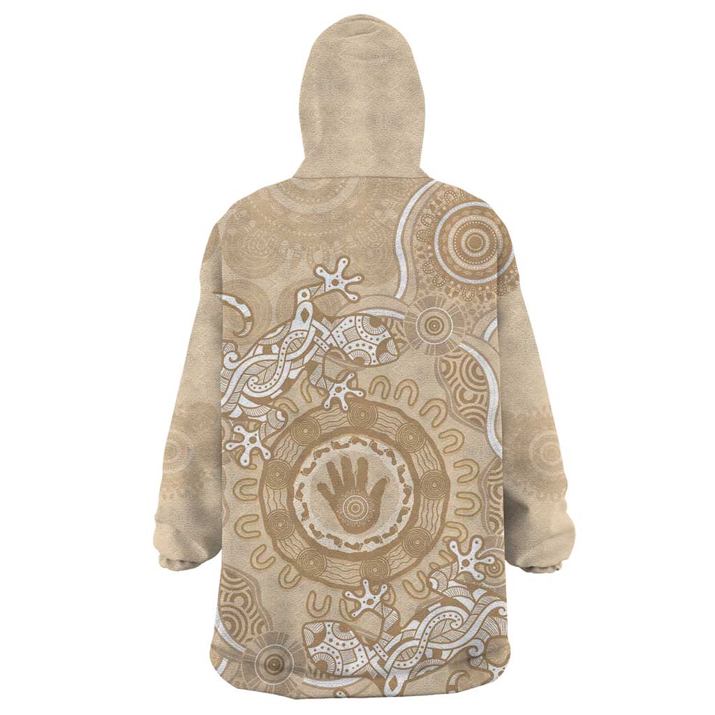Beige Australia Lizard With Aboriginal Art Wearable Blanket Hoodie
