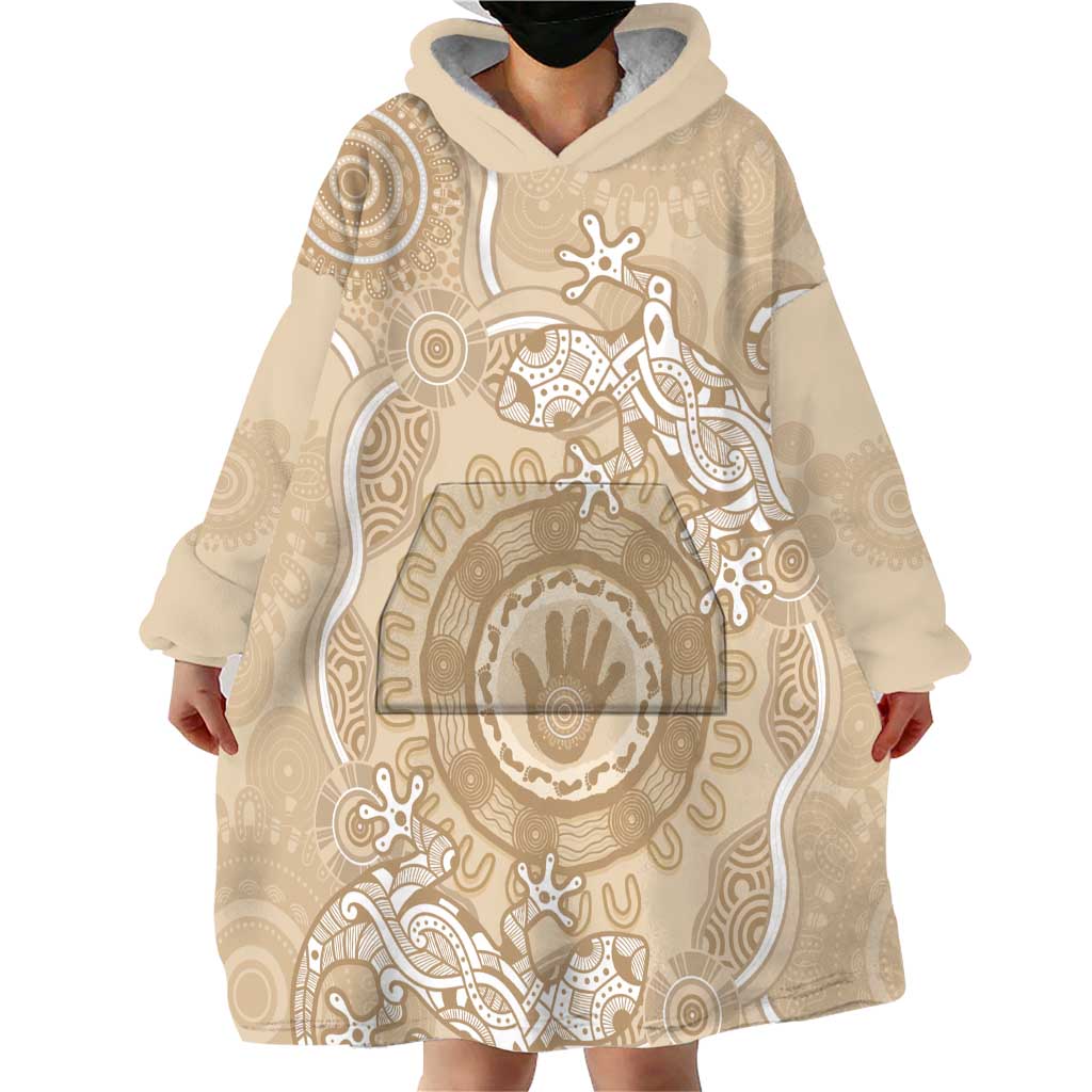 Beige Australia Lizard With Aboriginal Art Wearable Blanket Hoodie