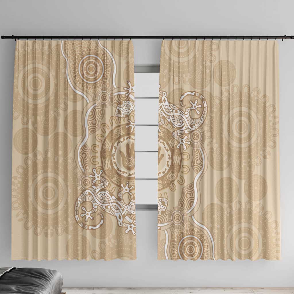 Beige Australia Lizard With Aboriginal Art Window Curtain