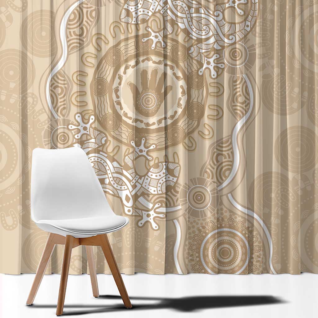 Beige Australia Lizard With Aboriginal Art Window Curtain