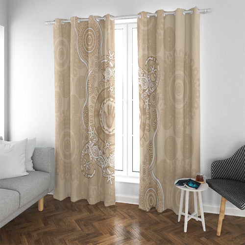 Beige Australia Lizard With Aboriginal Art Window Curtain