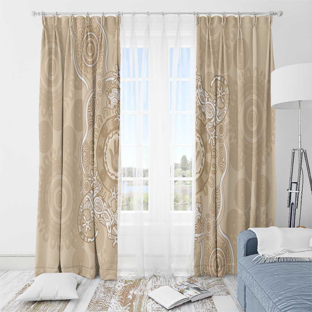 Beige Australia Lizard With Aboriginal Art Window Curtain