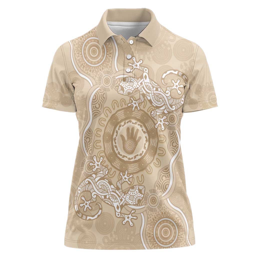 Beige Australia Lizard With Aboriginal Art Women Polo Shirt