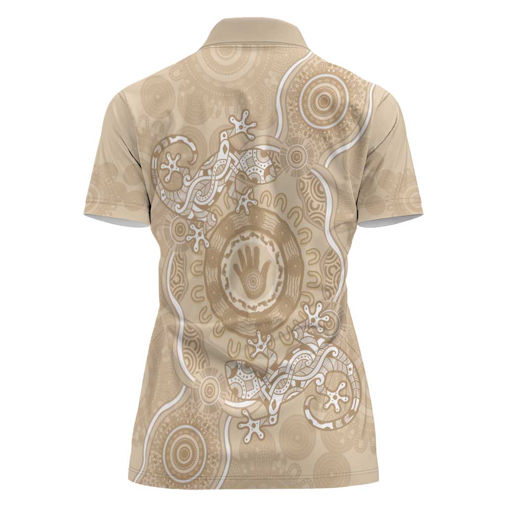 Beige Australia Lizard With Aboriginal Art Women Polo Shirt