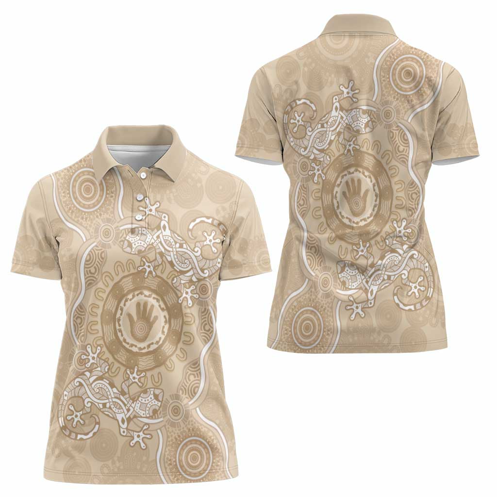Beige Australia Lizard With Aboriginal Art Women Polo Shirt