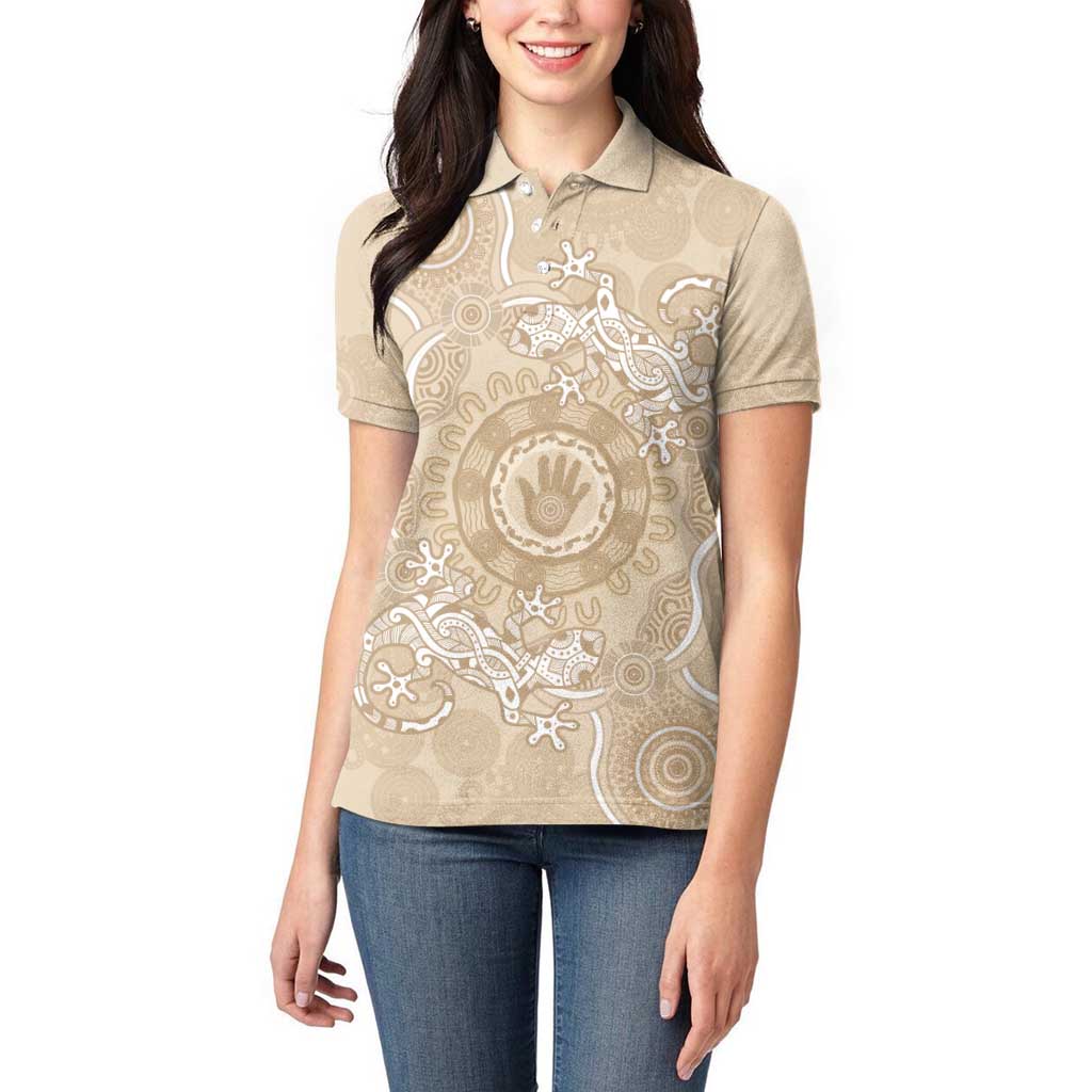 Beige Australia Lizard With Aboriginal Art Women Polo Shirt