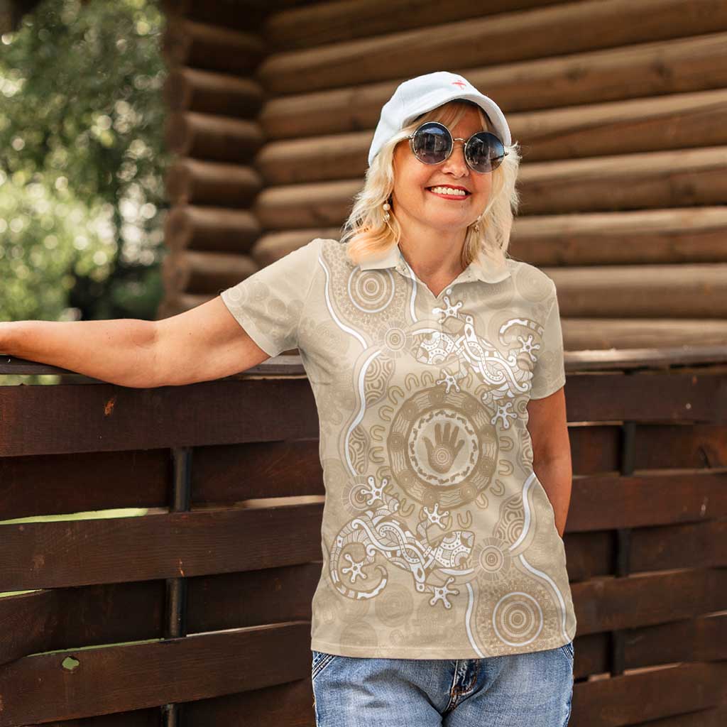 Beige Australia Lizard With Aboriginal Art Women Polo Shirt