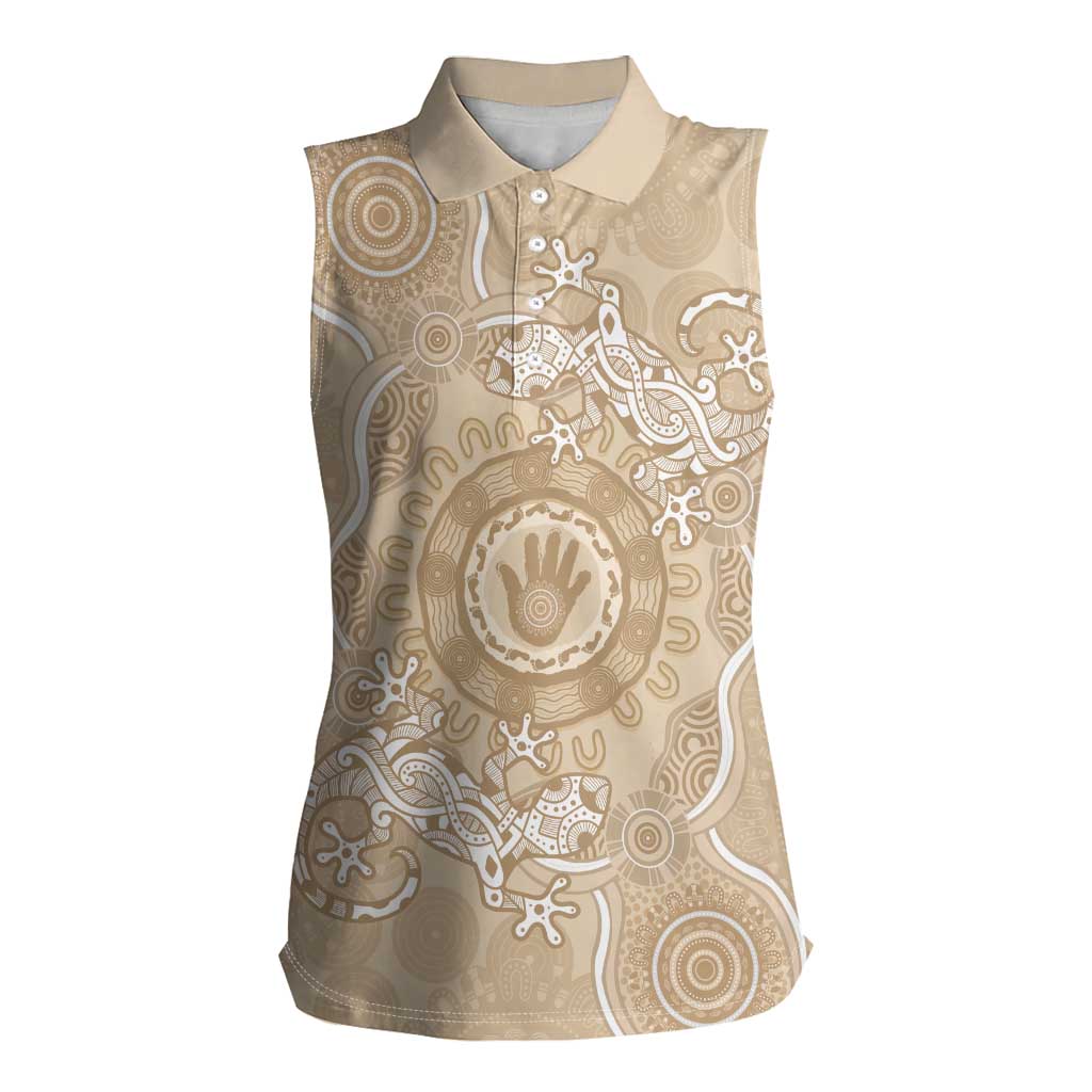 Beige Australia Lizard With Aboriginal Art Women Sleeveless Polo Shirt