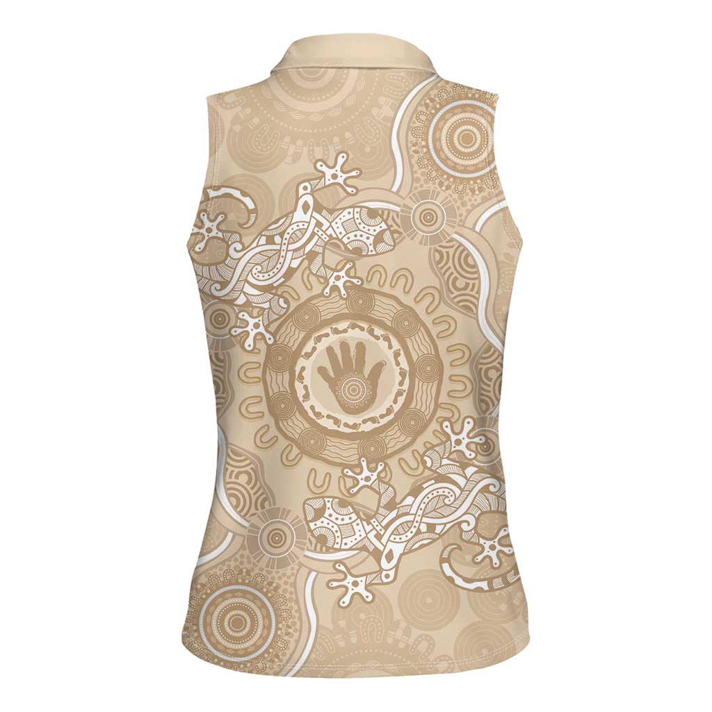 Beige Australia Lizard With Aboriginal Art Women Sleeveless Polo Shirt