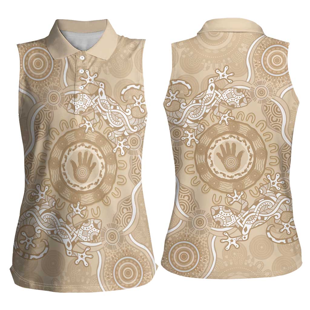 Beige Australia Lizard With Aboriginal Art Women Sleeveless Polo Shirt