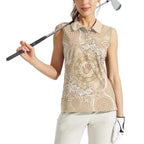 Beige Australia Lizard With Aboriginal Art Women Sleeveless Polo Shirt