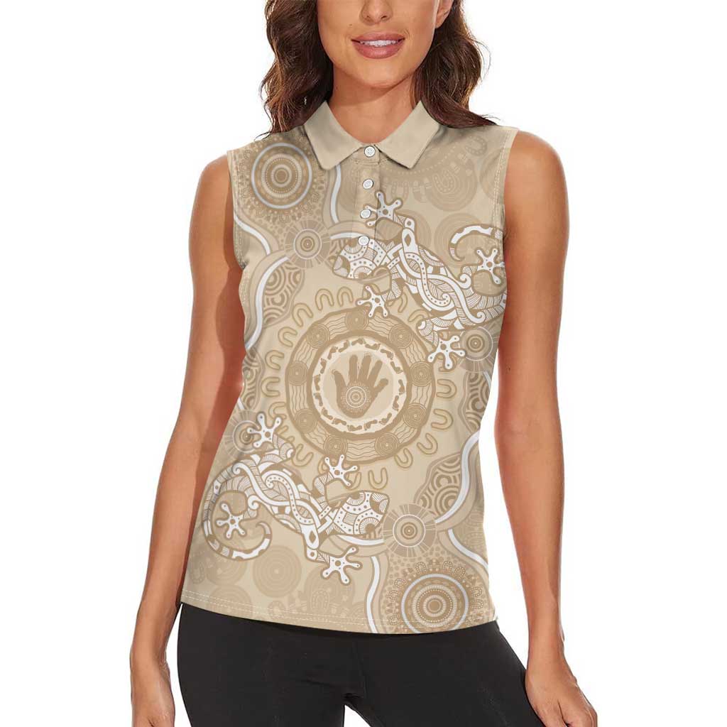 Beige Australia Lizard With Aboriginal Art Women Sleeveless Polo Shirt