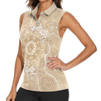 Beige Australia Lizard With Aboriginal Art Women Sleeveless Polo Shirt