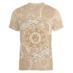 Beige Australia Lizard With Aboriginal Art Women V-Neck T-Shirt