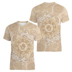 Beige Australia Lizard With Aboriginal Art Women V-Neck T-Shirt