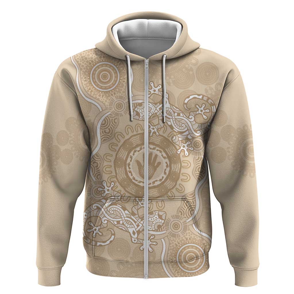 Beige Australia Lizard With Aboriginal Art Zip Hoodie