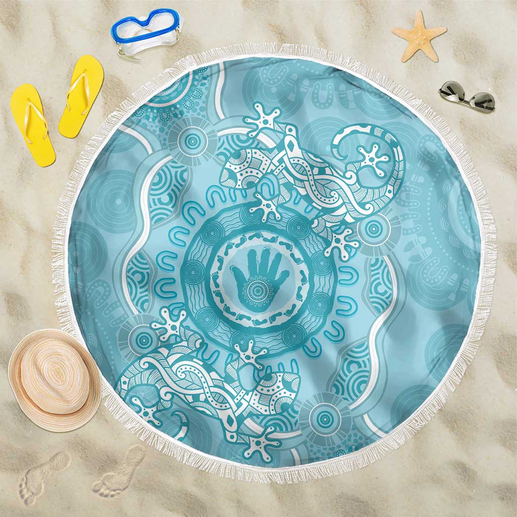 Blue Australia Lizard With Aboriginal Art Beach Blanket