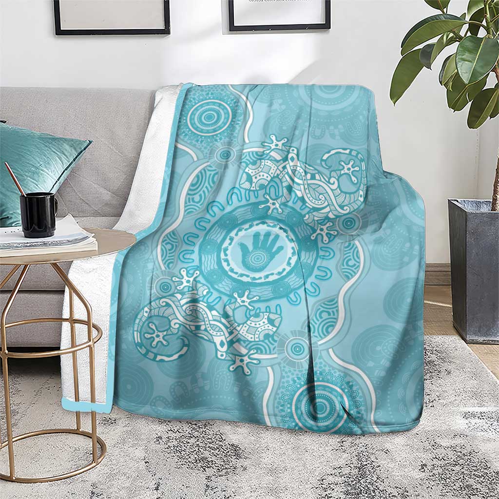 Blue Australia Lizard With Aboriginal Art Blanket