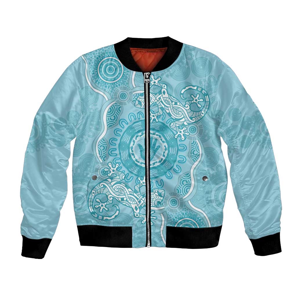 Blue Australia Lizard With Aboriginal Art Bomber Jacket
