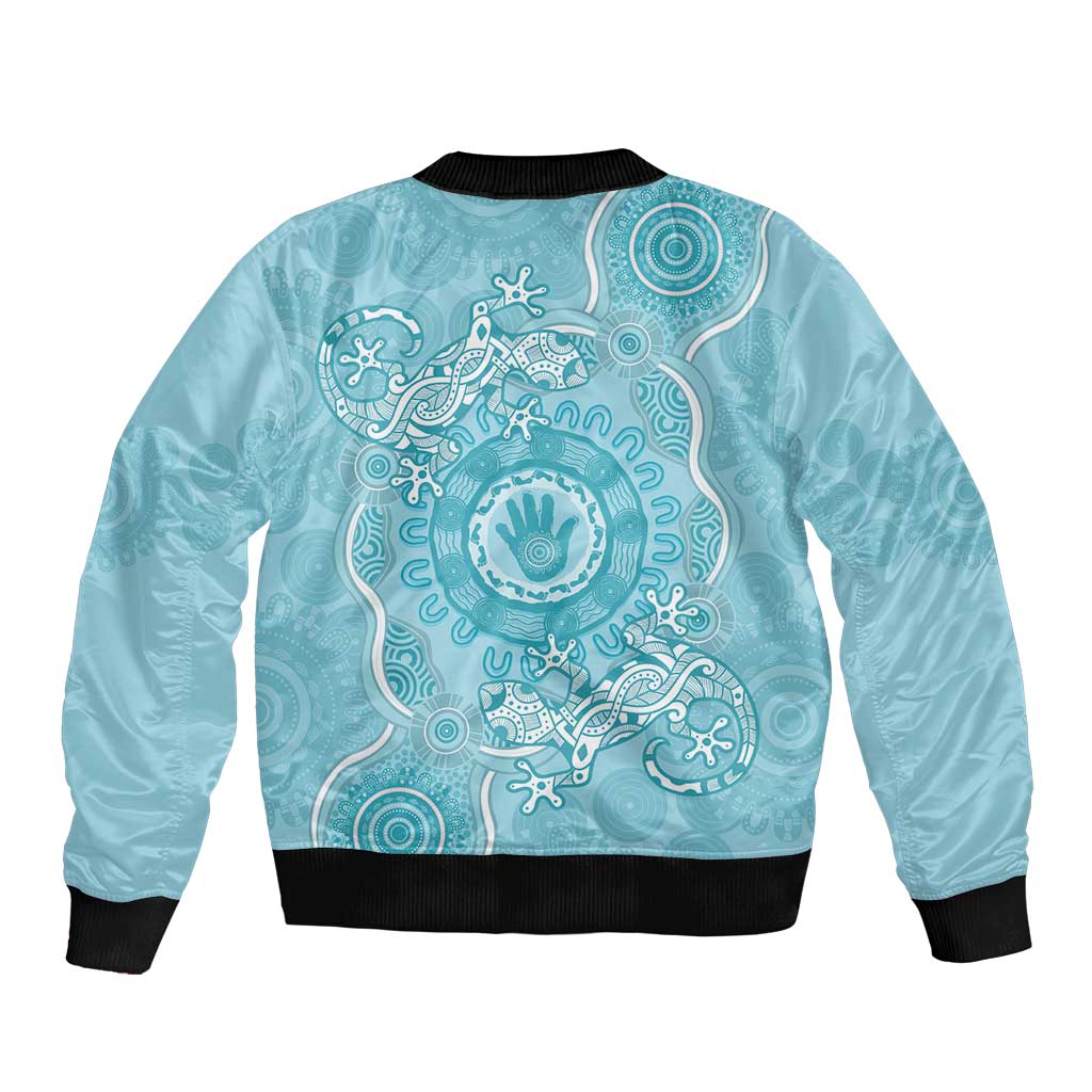 Blue Australia Lizard With Aboriginal Art Bomber Jacket