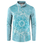 Blue Australia Lizard With Aboriginal Art Button Sweatshirt