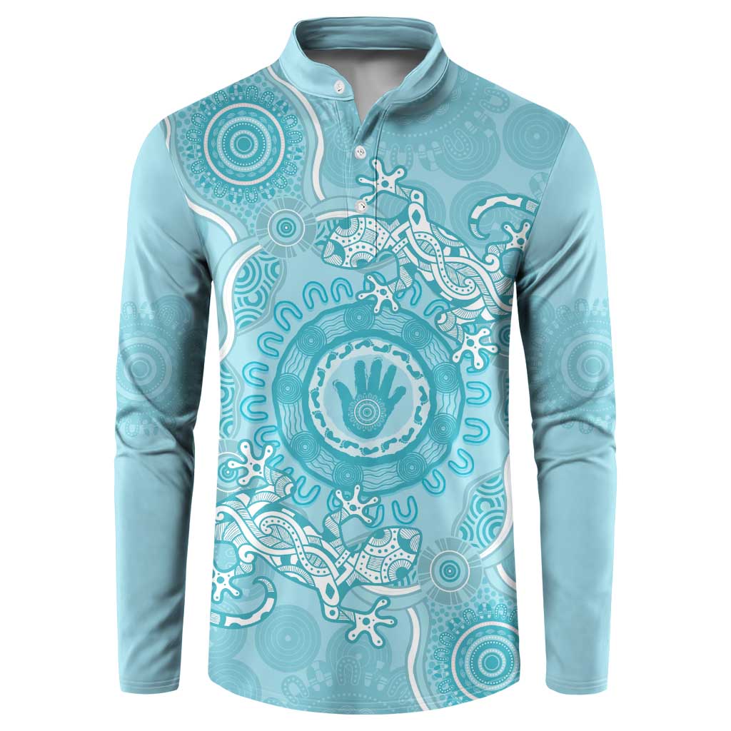 Blue Australia Lizard With Aboriginal Art Button Sweatshirt