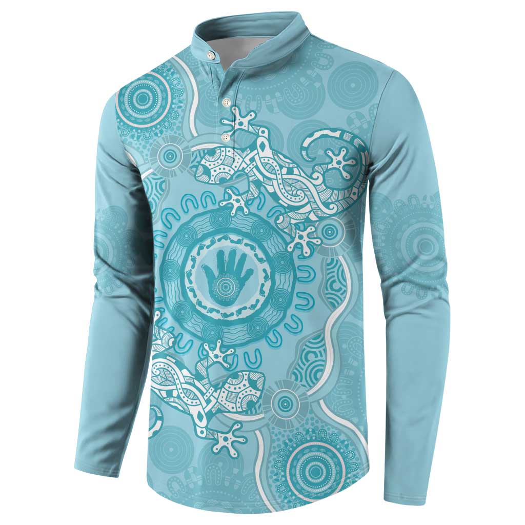 Blue Australia Lizard With Aboriginal Art Button Sweatshirt