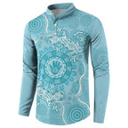 Blue Australia Lizard With Aboriginal Art Button Sweatshirt