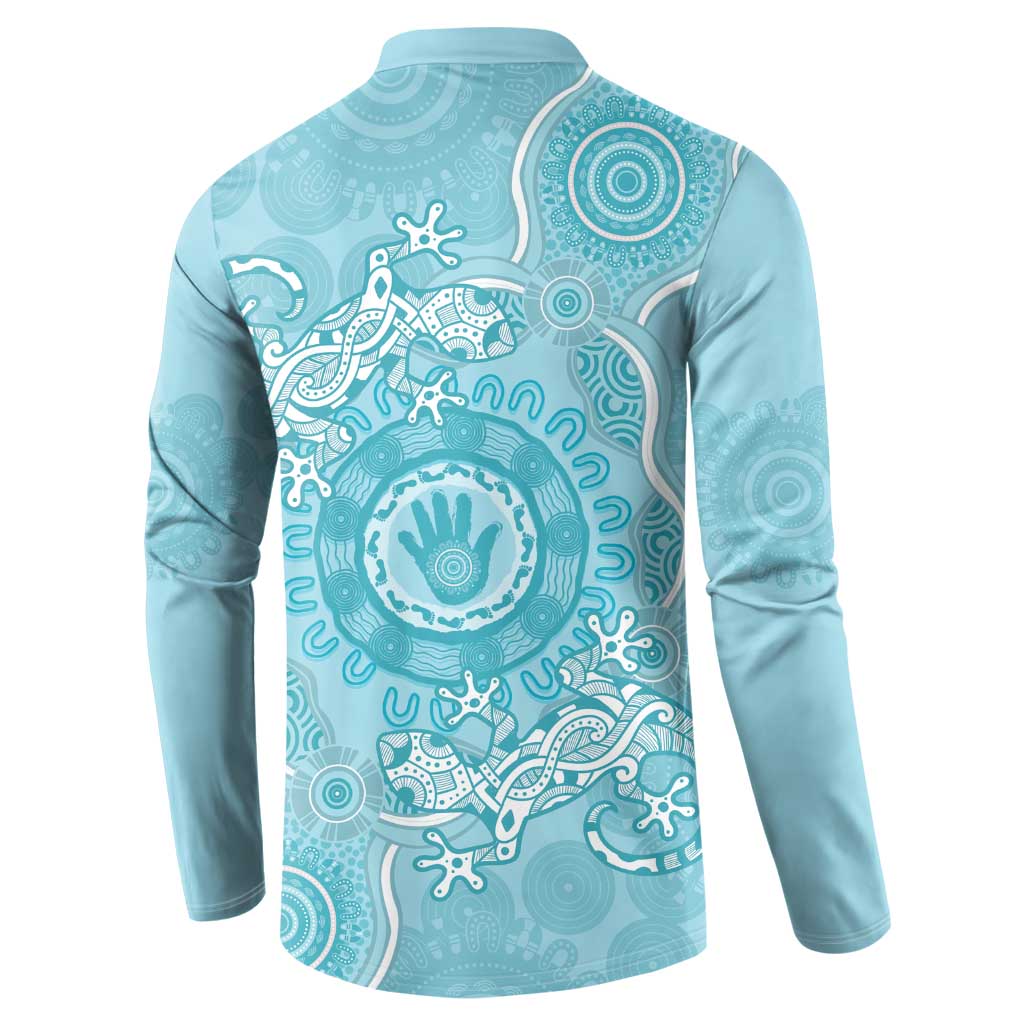 Blue Australia Lizard With Aboriginal Art Button Sweatshirt