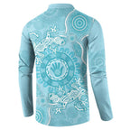 Blue Australia Lizard With Aboriginal Art Button Sweatshirt