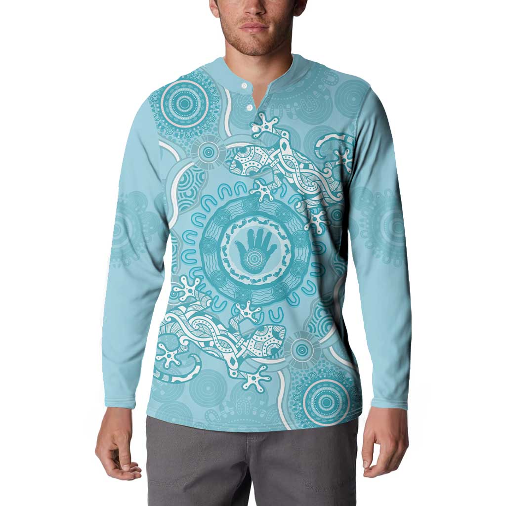 Blue Australia Lizard With Aboriginal Art Button Sweatshirt