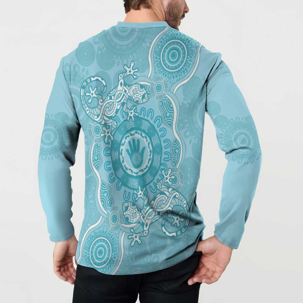 Blue Australia Lizard With Aboriginal Art Button Sweatshirt
