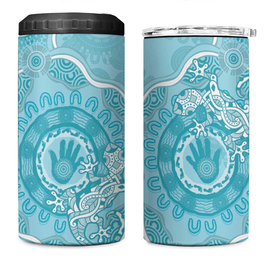 Blue Australia Lizard With Aboriginal Art 4 in 1 Can Cooler Tumbler